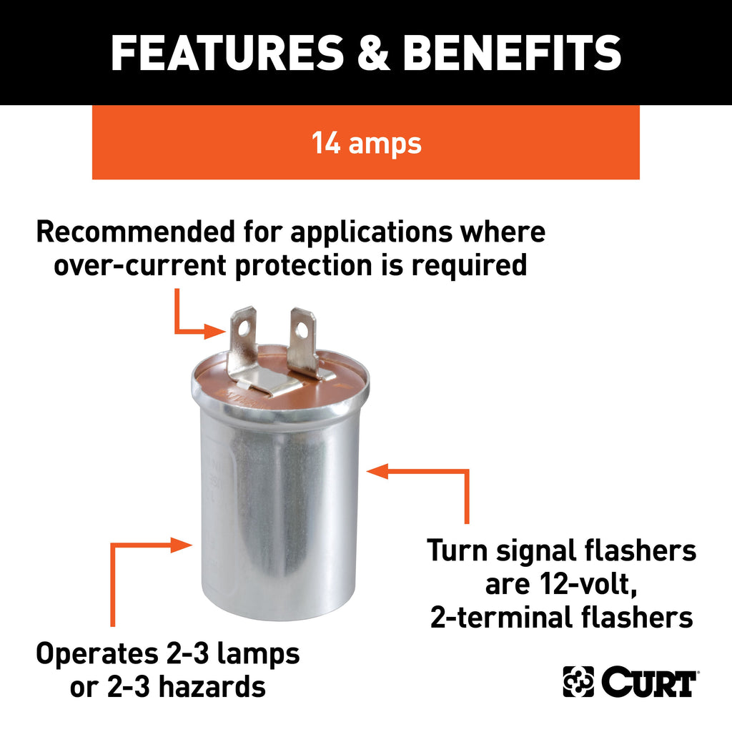 CURT 58320 CURT 58320 12-Volt 2-Terminal Turn Signal Flasher; 2-3 Lamps or 4-6 Hazards - Truck Part Superstore