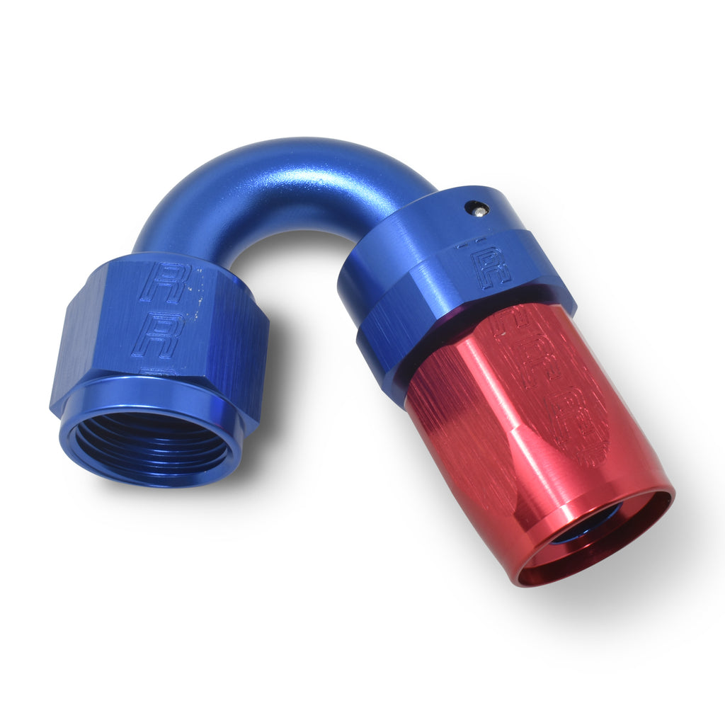 Performance--6-An-RedBlue-150-Degree-Full-Flow-Swivel-Hose-End-(With-916In-Radius)