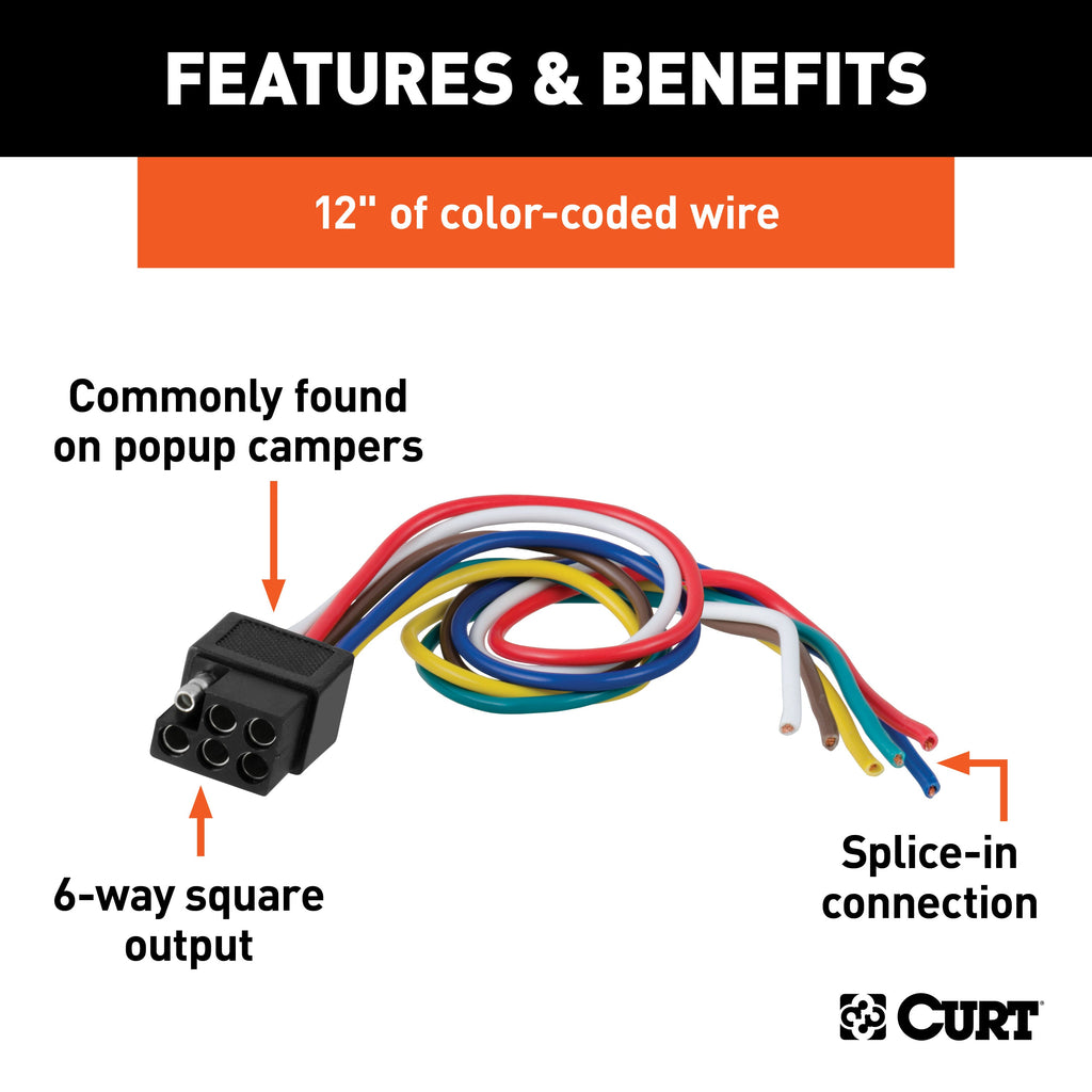 CURT 58035 CURT 58035 Vehicle-Side 6-Pin Square Trailer Wiring Harness with 12-Inch Wires - Truck Part Superstore