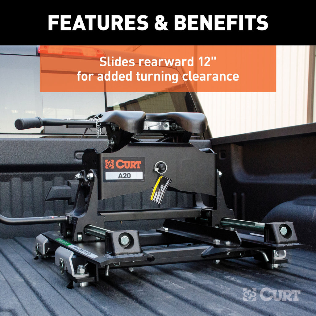 CURT 16669 A20 Sliding 5th Wheel Hitch; 20K; Select Silverado; Sierra; 6.5ft. Bed Puck Syst - Truck Part Superstore