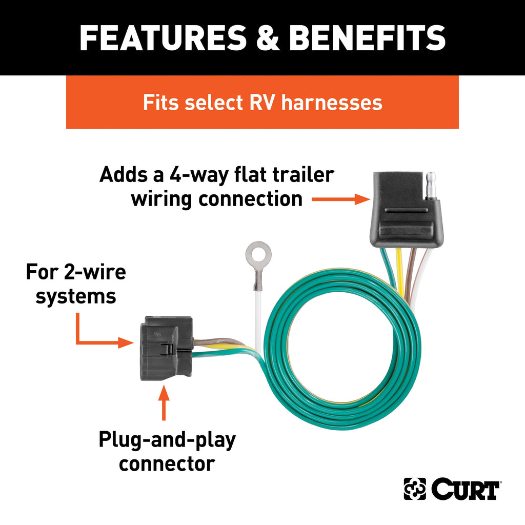CURT 58918 CURT 58918 Towed-Vehicle RV Wiring Harness Add-On; 4-Pin Trailer Wiring - Truck Part Superstore