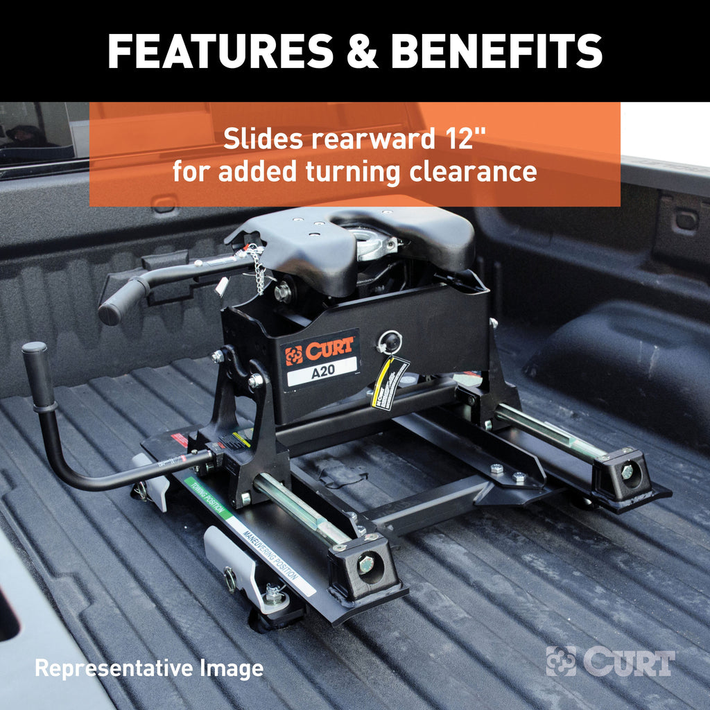 CURT 16641 A20 Sliding 5th Wheel Hitch with Rails; 20;000 lbs. - Truck Part Superstore
