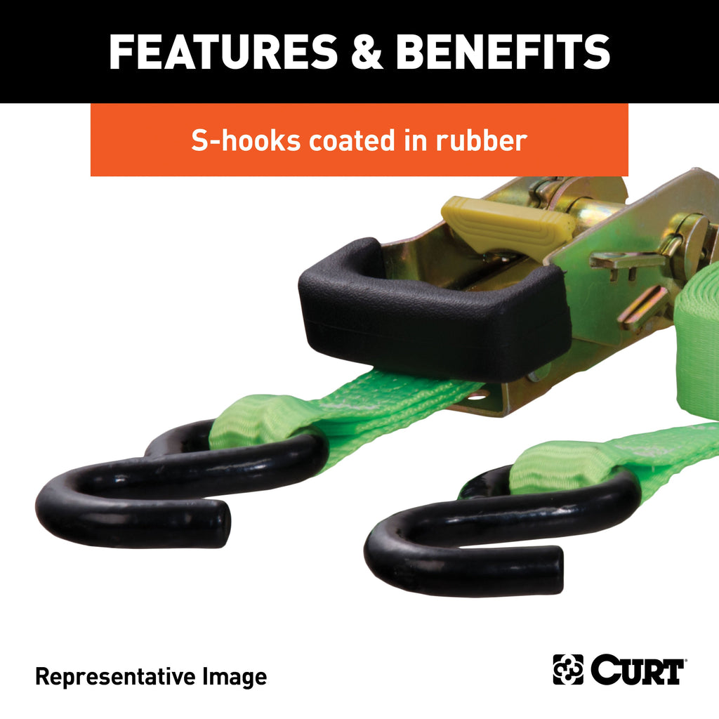 CURT 83050 27ft. Yellow Cargo Strap with Flat Hooks (3;333 lbs.) - Truck Part Superstore