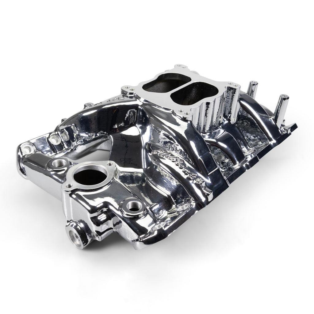 Performer-Rpm-Pontiac-326-455-Intake-Manifold,-Chrome-Plasma-Finish