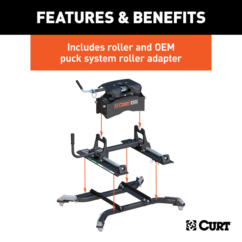 CURT 16687 Q20 Sliding 5th Wheel Hitch; 20K; Select Ram 2500; 3500; 6.5ft. Bed Puck System - Truck Part Superstore