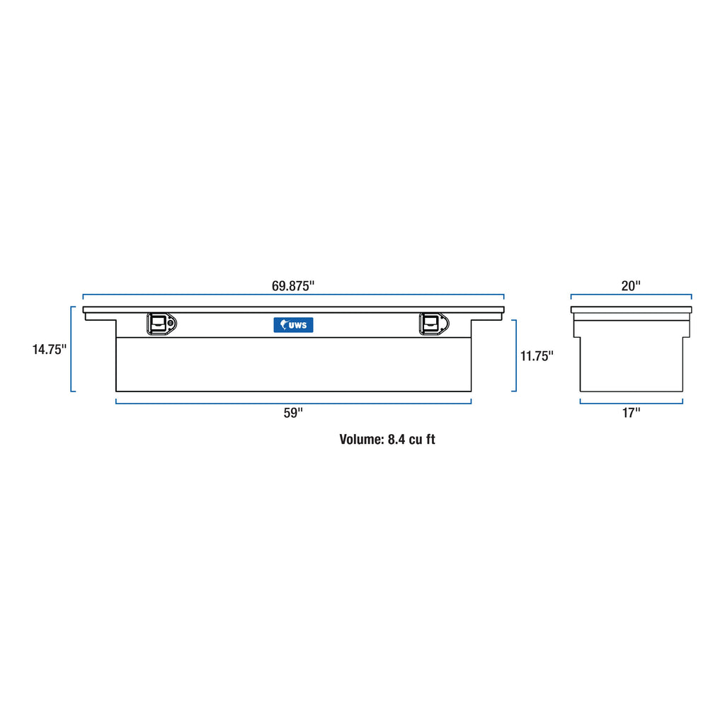 UWS EC10451 Bright Aluminum 69in. Crossover Truck Tool Box; Low Profile (Heavy Packaging) - Truck Part Superstore