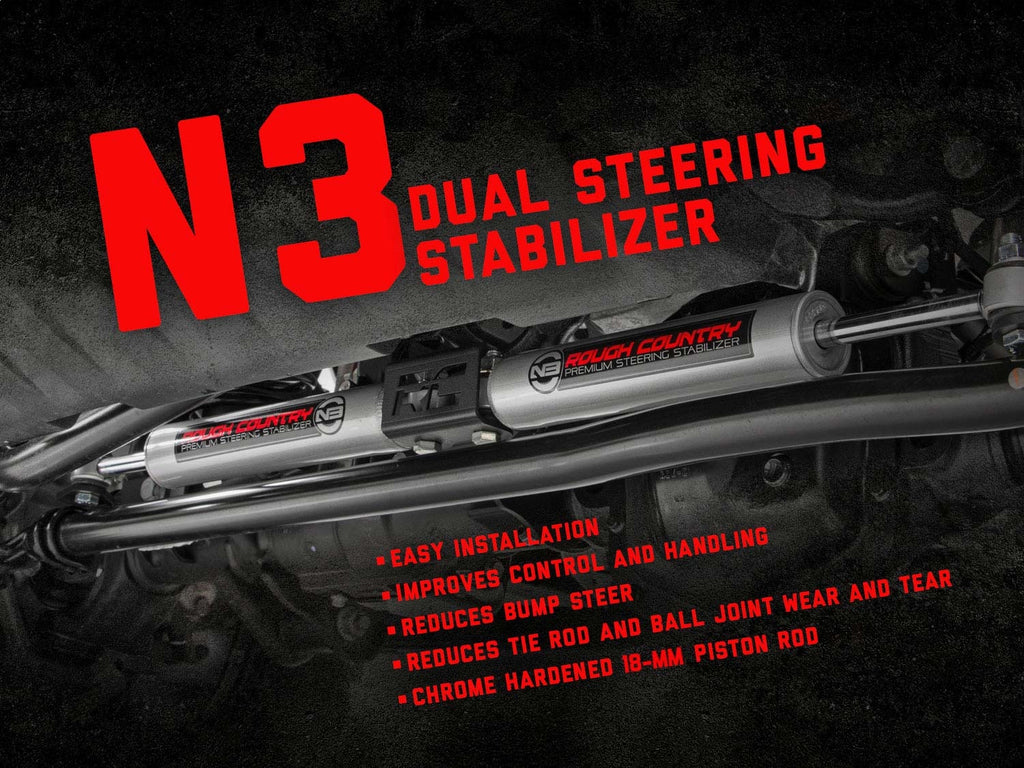 Rough Country 8733830 N3 Dual Steering Stabilizer for Select Ford Bronco, Ford F-150, Ford F-250, Ford F-250 HD, Ford F-350