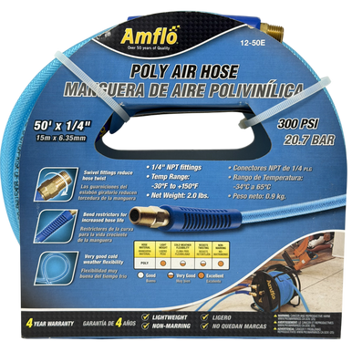 Amflo 12-50E Poly Air Hose, 1/4" x 50', 300PSI - 1/4" NPT