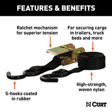 Load image into Gallery viewer, CURT 83009 10ft. Black Cargo Straps with S-Hooks (500 lbs; 2-Pack) - Truck Part Superstore