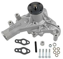 Load image into Gallery viewer, Edelbrock 88110 Water Pump for Small-Block Chevy in Satin Finish (Long) for Select Buick Century, Buick LeSabre, Buick Regal, Buick Skylark, Chevrolet Bel Air, Chevrolet Biscayne, Chevrolet Blazer, Chevrolet Brookwood, Chevrolet C10, Chevrolet C10