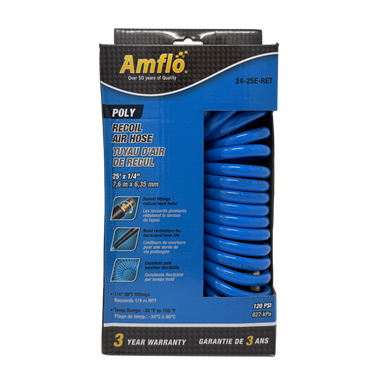 Amflo 24-25E-RET Recoil Air Hose, 1/4" x 50', 120PSI - 1/4" NPT