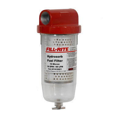Fill-Rite Company F1810HC1 10-Micron Hydrosorb Fuel Filter, 1"-12 UNF, 18 GPM, Clear Bowl