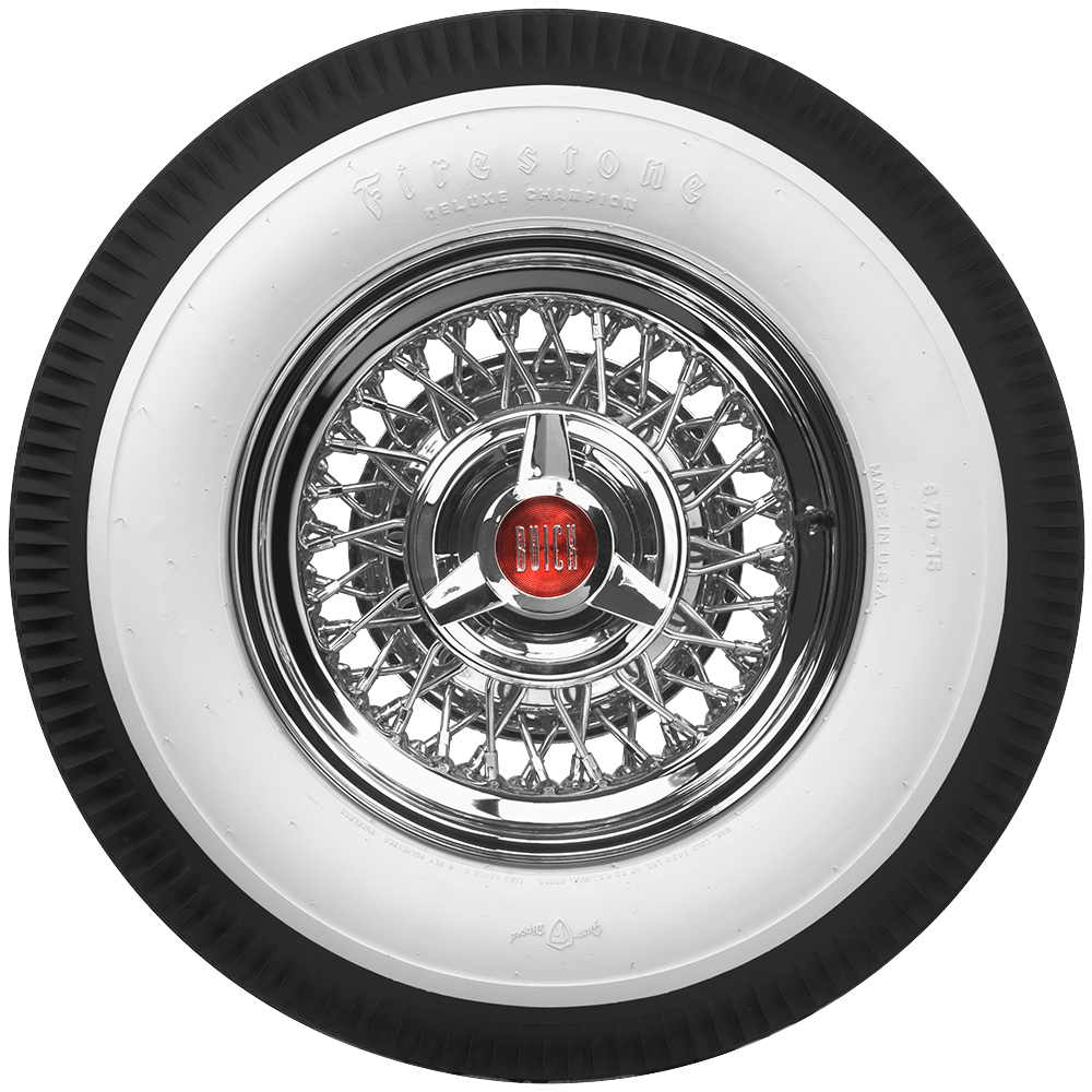 Coker 568820 670-15 FIRESTONE 3 1/4" WW for Select AC Greyhound, AC Shelby Cobra, Alvis TD21, Aston Martin DB4, Aston Martin DB5, BMW 3200, BMW 3200CS, Borgward Hansa 2400, Bristol 410, Bristol 411, Chevrolet 1500, Chevrolet Bel Air, Chevrolet Corvette,