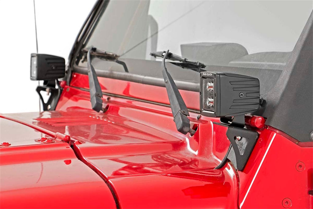 Rough Country 6003 LED Windshield Light Mounts for Select Jeep TJ, Jeep Wrangler