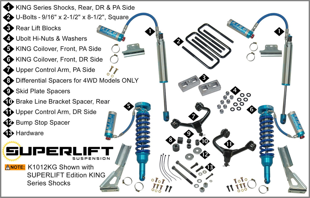 Superlift K1012KG 3in. Lift Kit w/KING 2.5 Shocks-05-23 Tacoma for Select Toyota Tacoma
