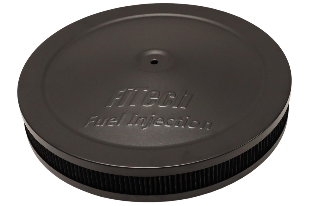 FiTech Fuel Injection 42202 Black Top 2 Inch Tall Air Filter Assembly With 1.5 Inch Drop Base & Hardware