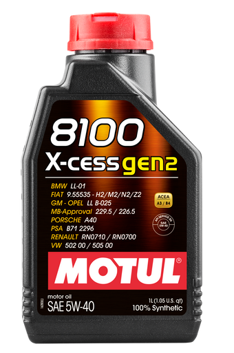 Motul 109774 8100 X-Cess Gen2 5W40 Synthetic Engine Oil - 1L
